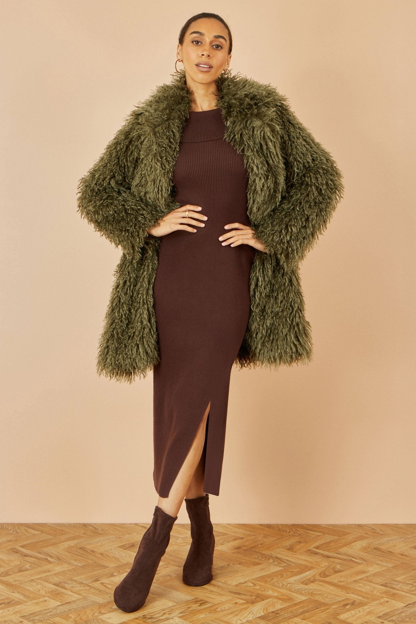 Yumi Green Luxe Long Hair Fur Coat - Popular trends empire