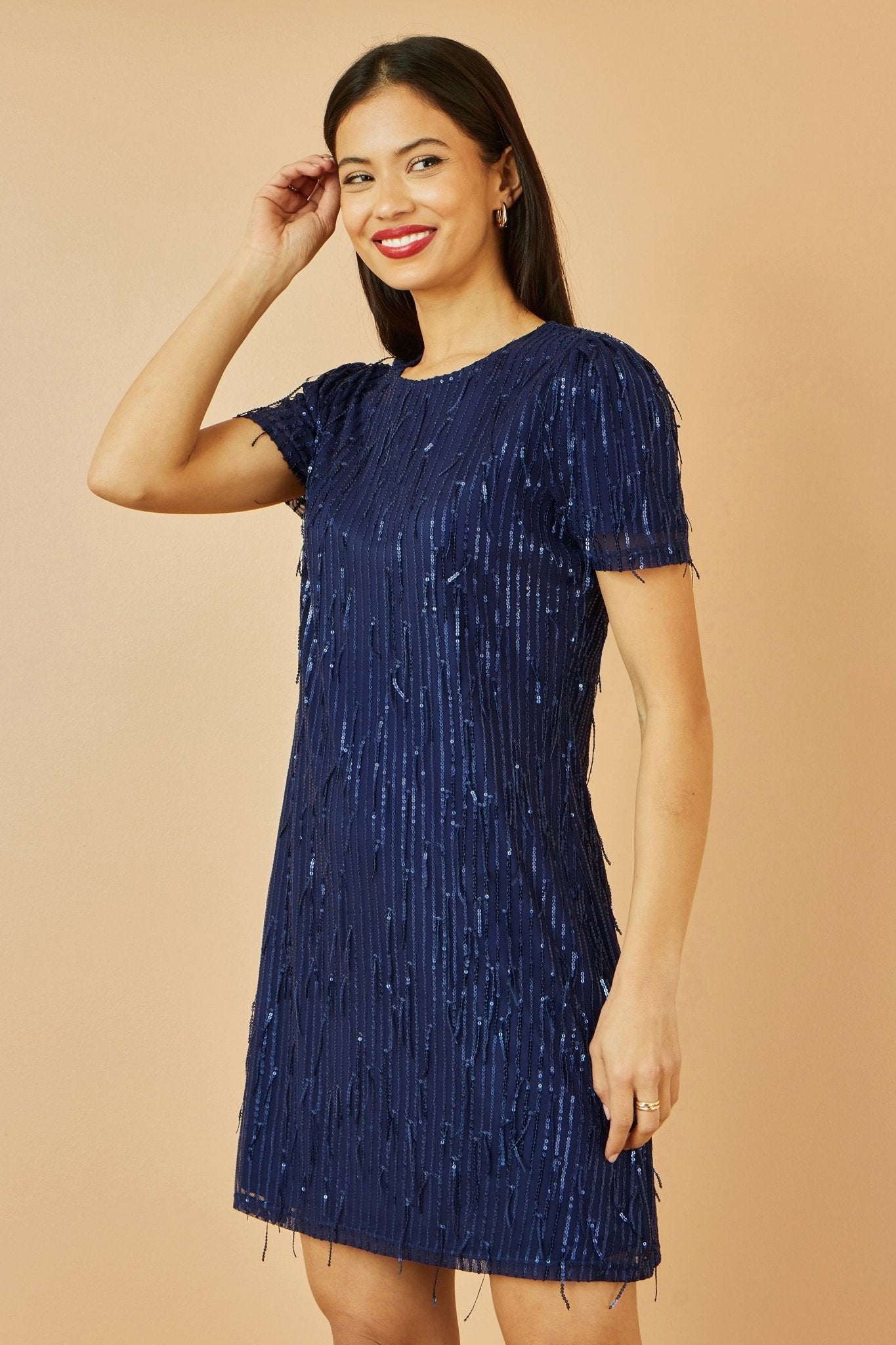 Yumi Navy Dripping Sequin Tunic Dress - Popular trends empire
