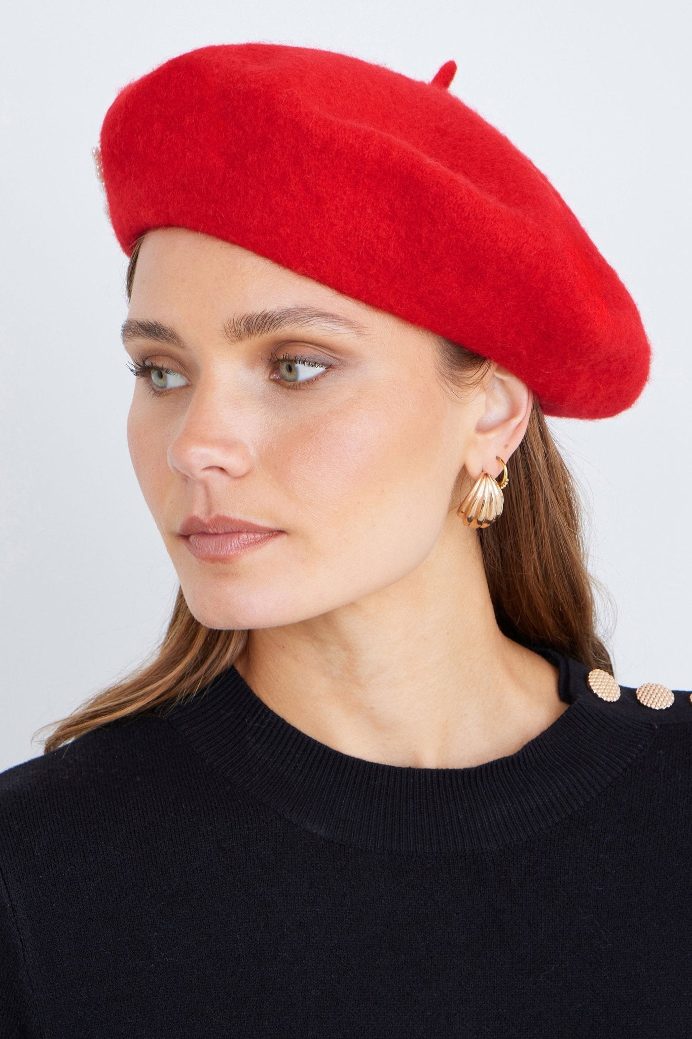 Yumi Red Pearl Bow Beret - Popular trends empire
