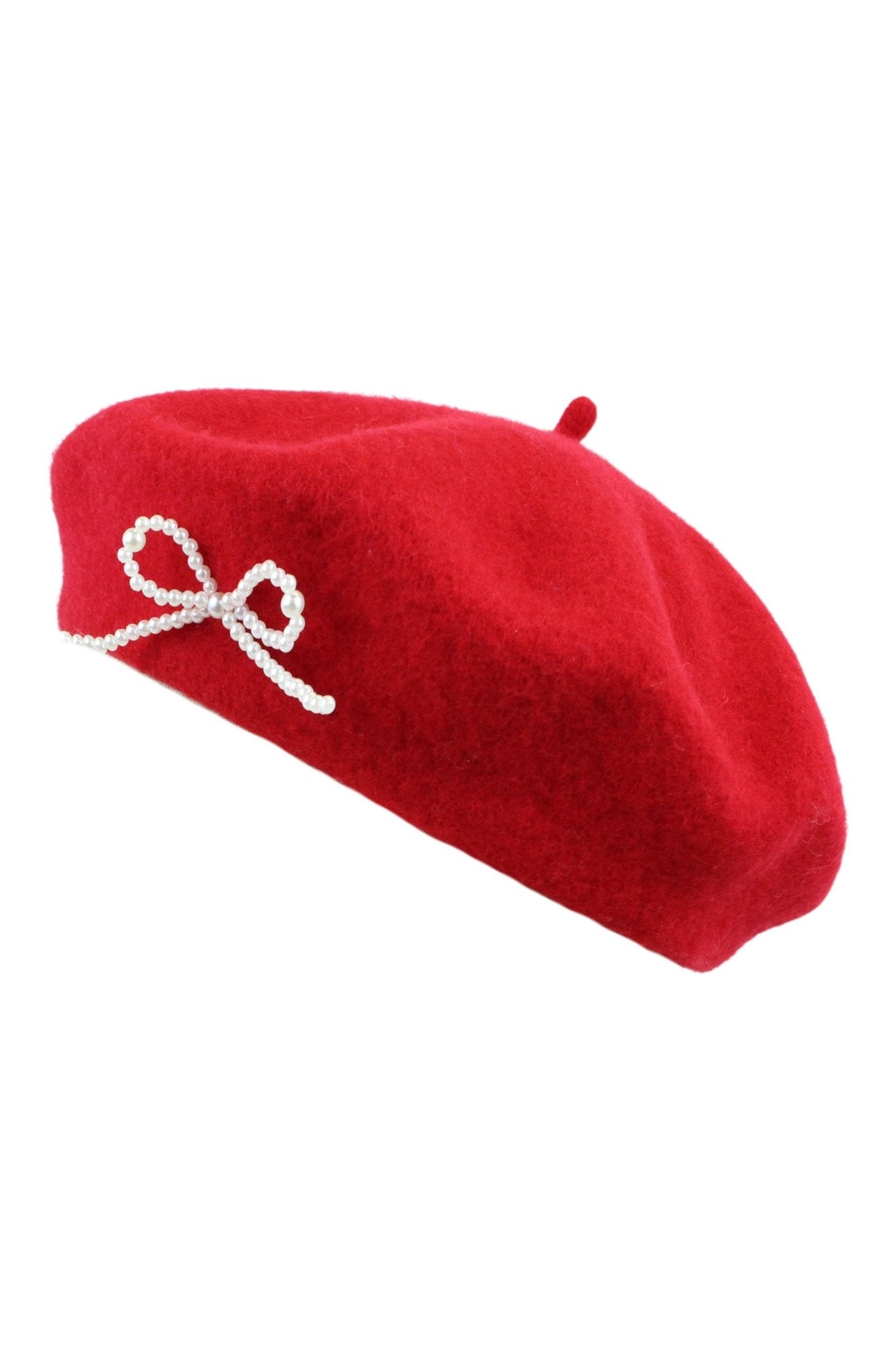 Yumi Red Pearl Bow Beret - Popular trends empire