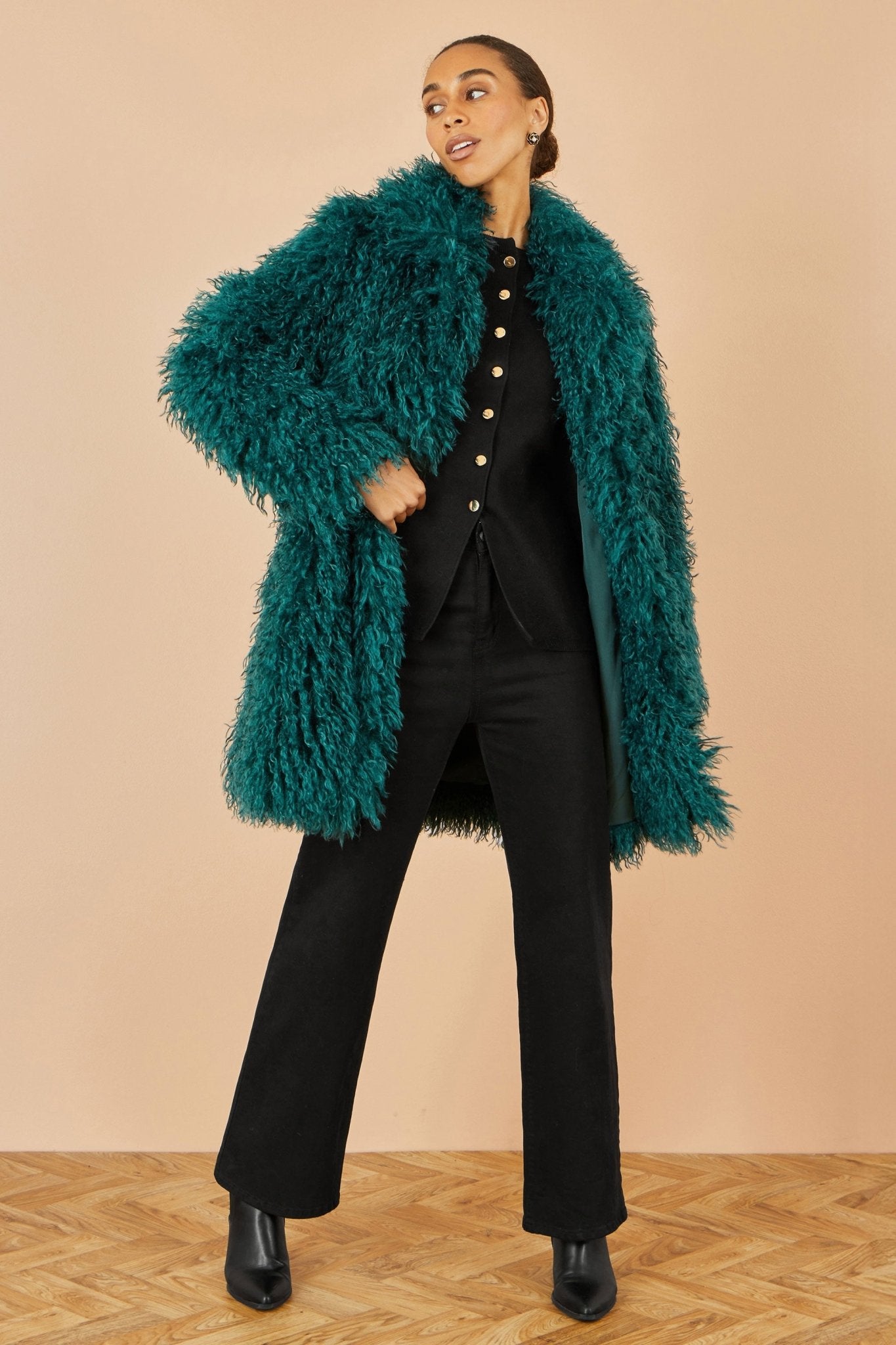 Yumi Teal Luxe Long Hair Fur Coat - Popular trends empire