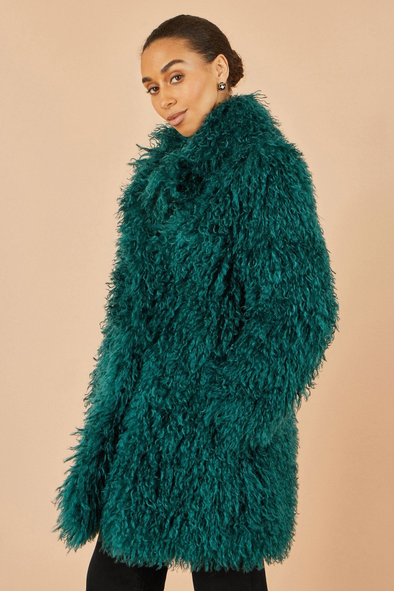 Yumi Teal Luxe Long Hair Fur Coat - Popular trends empire