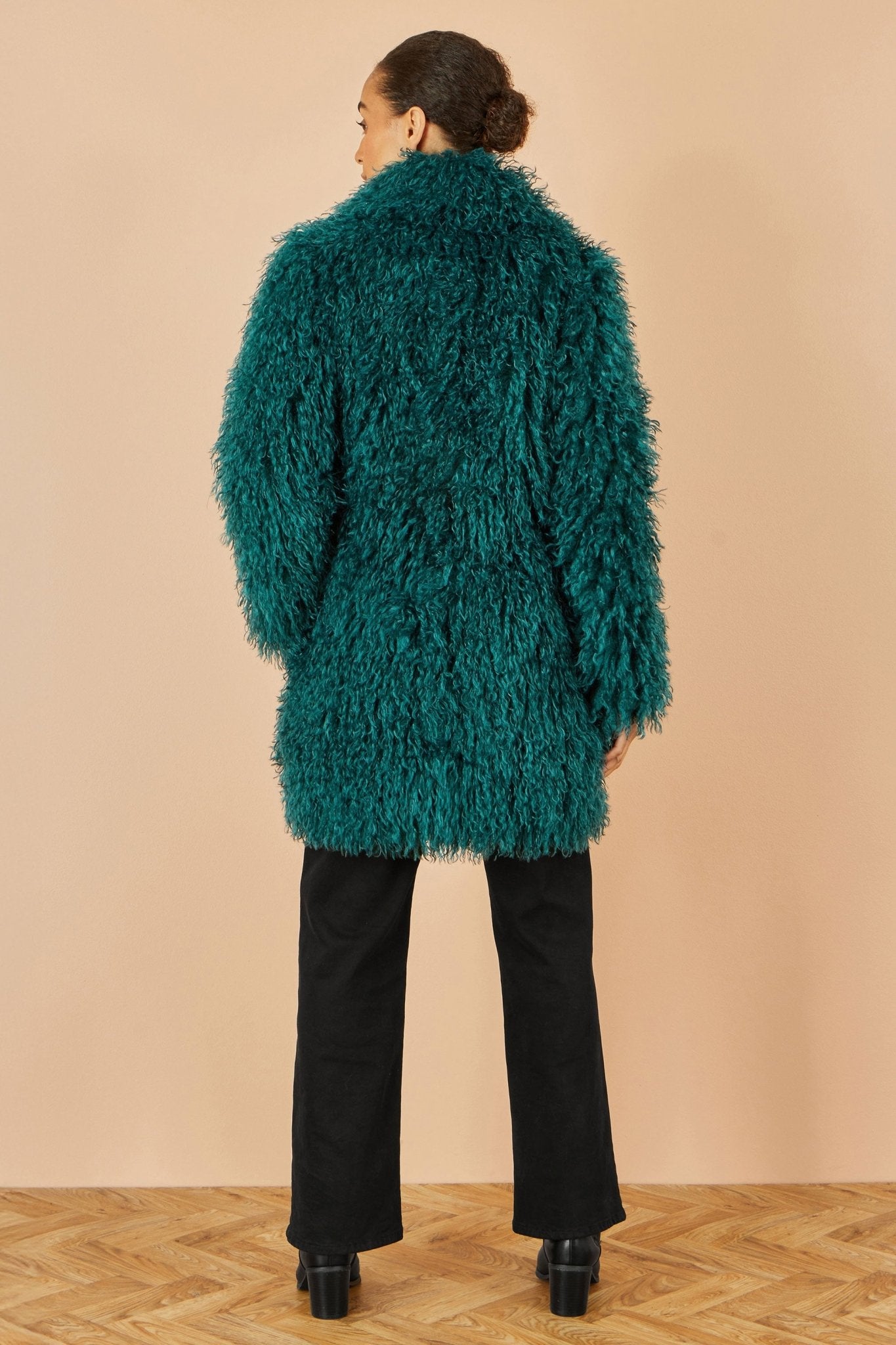 Yumi Teal Luxe Long Hair Fur Coat - Popular trends empire