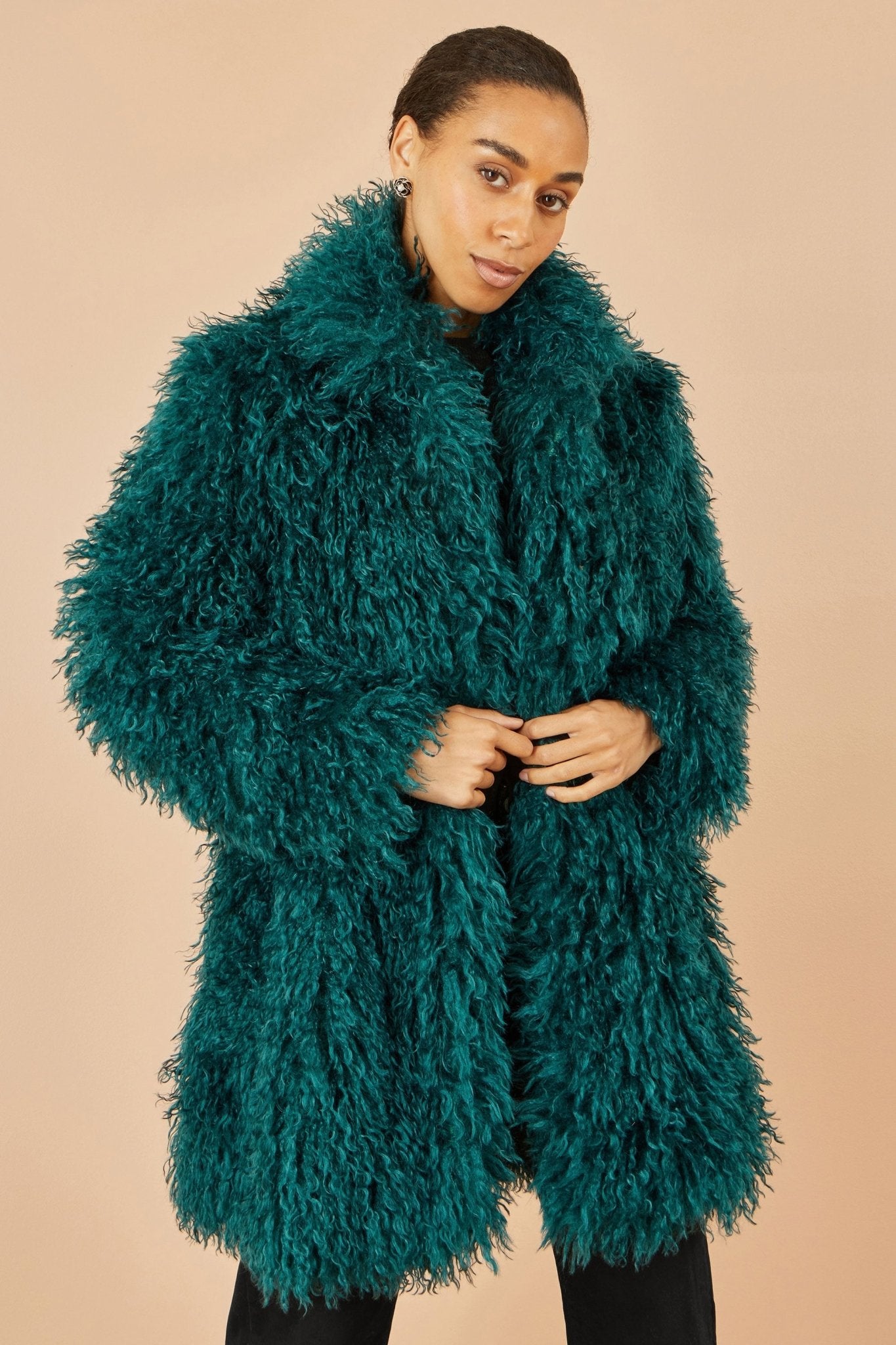 Yumi Teal Luxe Long Hair Fur Coat - Popular trends empire