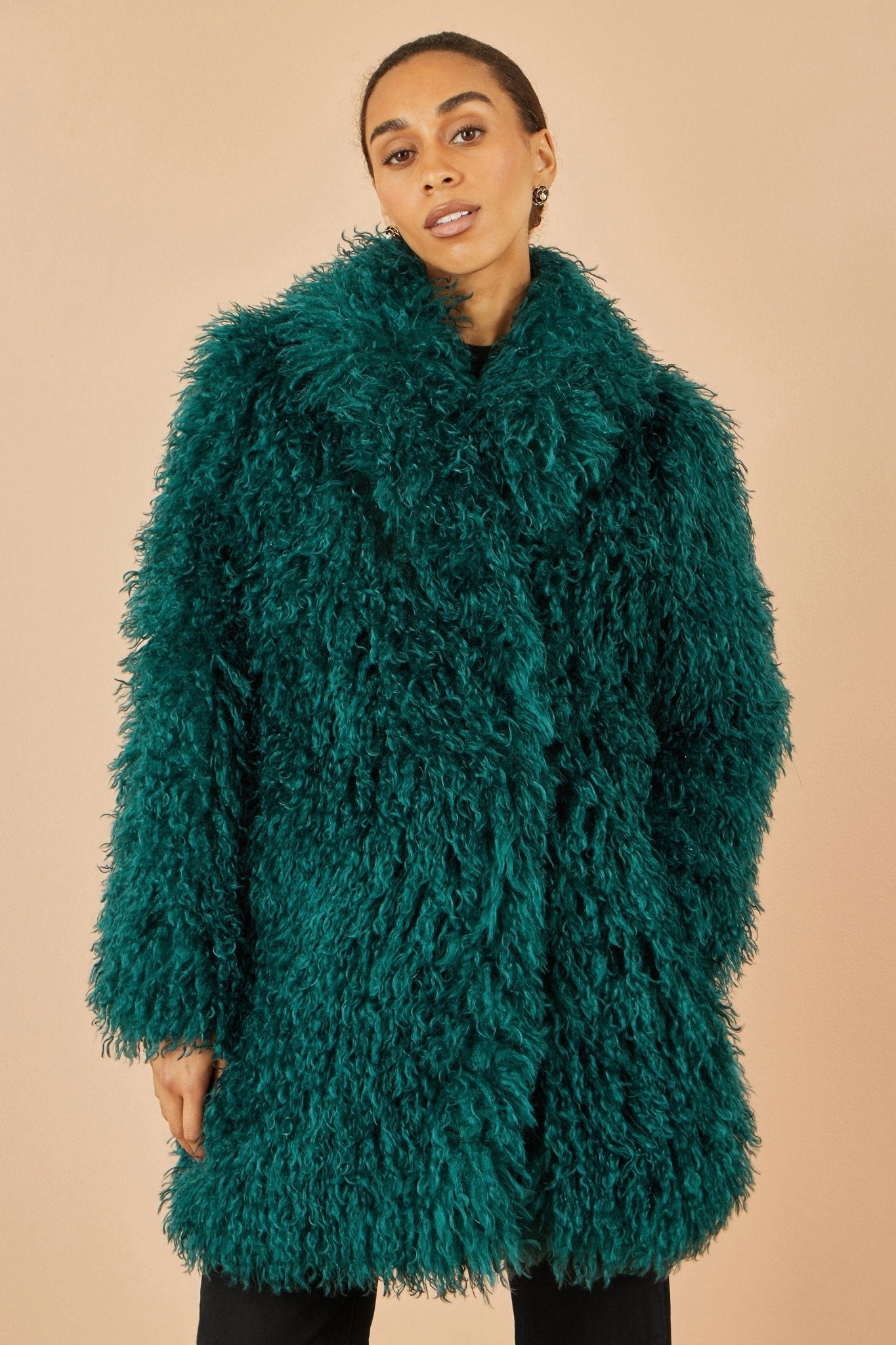 Yumi Teal Luxe Long Hair Fur Coat - Popular trends empire