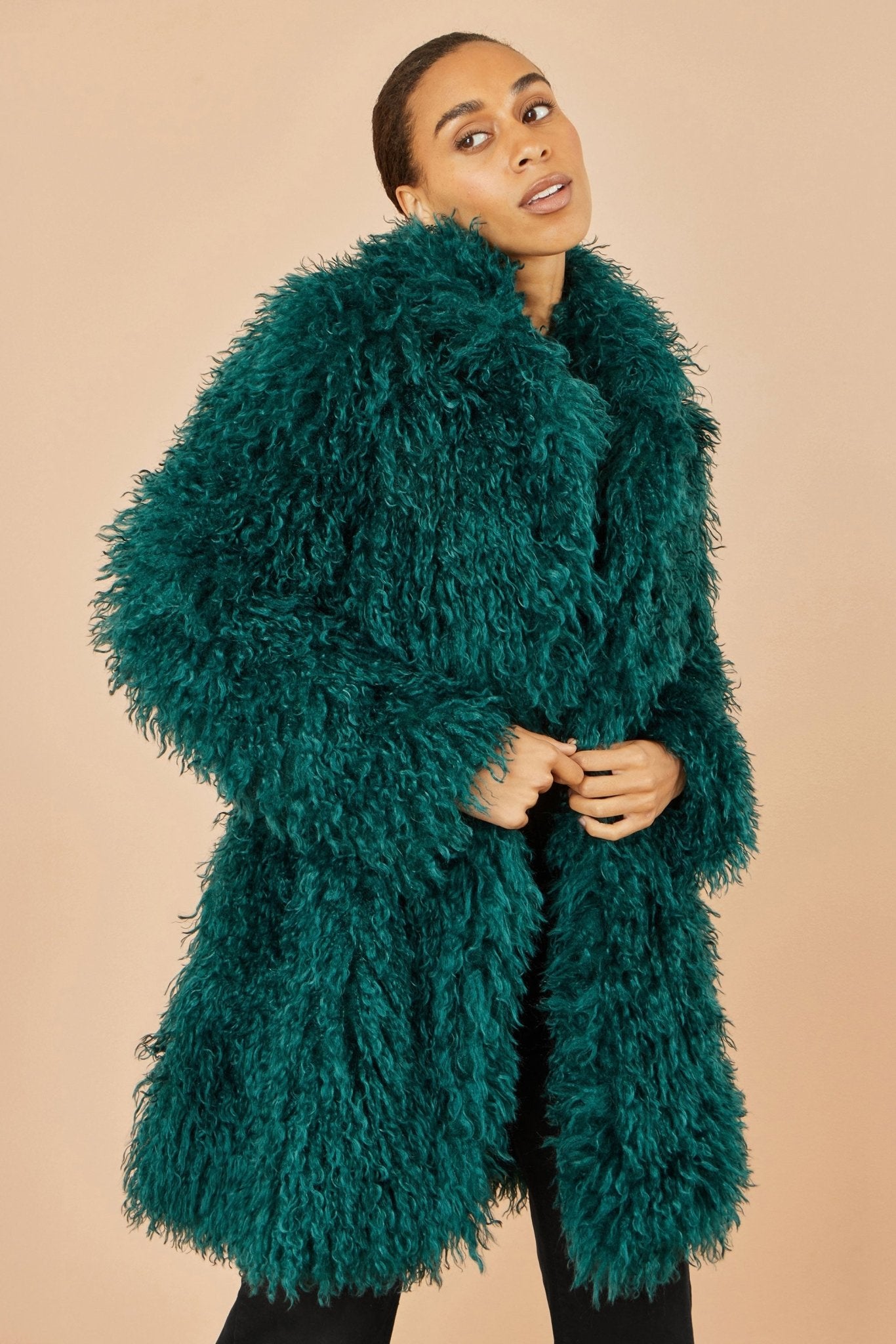 Yumi Teal Luxe Long Hair Fur Coat - Popular trends empire